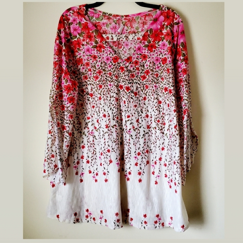 Flirty Pink Floral Design Bell Sleeves Dre…